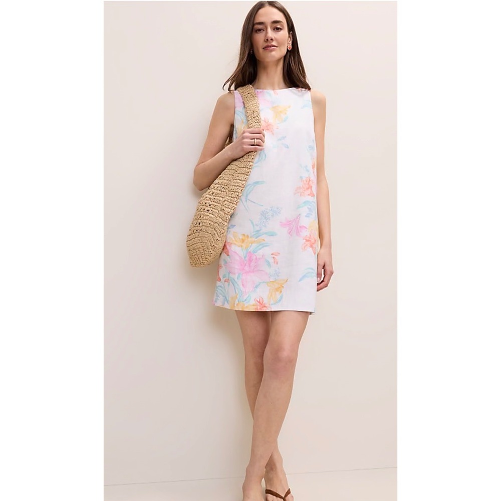 Ann Taylor Floral Linen Blend Shift Dress White Pink Orange 4P S/843540